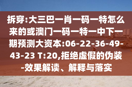 拆穿:大三巴一肖一碼一特怎么來的或澳門一碼一特一中下一期預(yù)測大資本:06-22-36-49-43-23 T:20,拒絕虛假的偽裝-效果解讀、解釋與落實(shí)