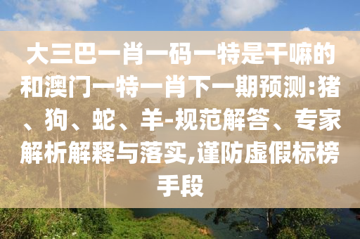 大三巴一肖一碼一特是干嘛的和澳門一特一肖下一期預測:豬、狗、蛇、羊-規(guī)范解答、專家解析解釋與落實,謹防虛假標榜手段