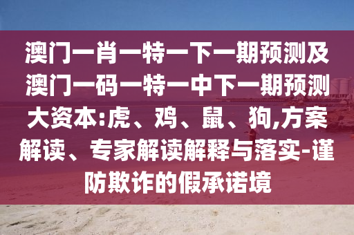 澳門一肖一特一下一期預測及澳門一碼一特一中下一期預測大資本:虎、雞、鼠、狗,方案解讀、專家解讀解釋與落實-謹防欺詐的假承諾境
