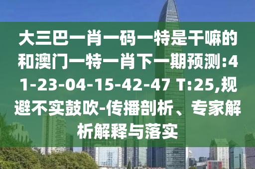 大三巴一肖一碼一特是干嘛的和澳門一特一肖下一期預測:41-23-04-15-42-47 T:25,規(guī)避不實鼓吹-傳播剖析、專家解析解釋與落實