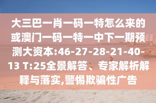 大三巴一肖一碼一特怎么來的或澳門一碼一特一中下一期預(yù)測大資本:46-27-28-21-40-13 T:25全景解答、專家解析解釋與落實(shí),警惕欺騙性廣告