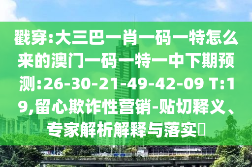 戳穿:大三巴一肖一碼一特怎么來的澳門一碼一特一中下期預(yù)測(cè):26-30-21-49-42-09 T:19,留心欺詐性營(yíng)銷-貼切釋義、專家解析解釋與落實(shí)?