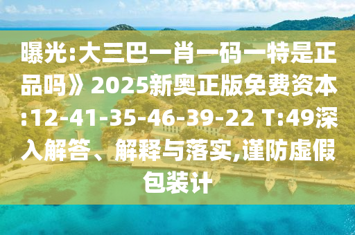 曝光:大三巴一肖一碼一特是正品嗎》2025新奧正版免費資本:12-41-35-46-39-22 T:49深入解答、解釋與落實,謹防虛假包裝計