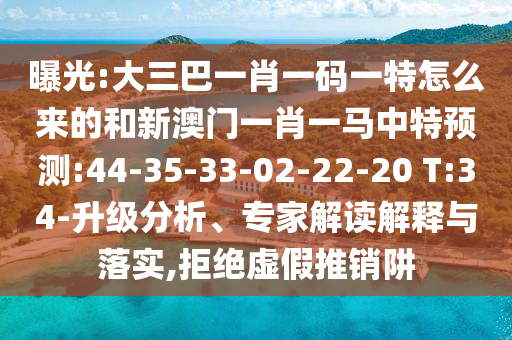 曝光:大三巴一肖一碼一特怎么來的和新澳門一肖一馬中特預(yù)測:44-35-33-02-22-20 T:34-升級分析、專家解讀解釋與落實,拒絕虛假推銷阱