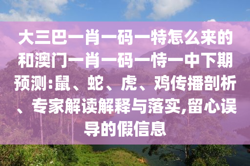 大三巴一肖一碼一特怎么來的和澳門一肖一碼一恃一中下期預(yù)測:鼠、蛇、虎、雞傳播剖析、專家解讀解釋與落實,留心誤導(dǎo)的假信息