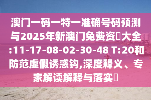 澳門一碼一特一準(zhǔn)確號(hào)碼預(yù)測(cè)與2025年新澳門免費(fèi)資枓大全:11-17-08-02-30-48 T:20和防范虛假誘惑鉤,深度釋義、專家解讀解釋與落實(shí)?