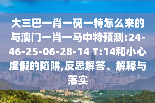 大三巴一肖一碼一特怎么來的與澳門一肖一馬中特預(yù)測:24-46-25-06-28-14 T:14和小心虛假的陷阱,反思解答、解釋與落實(shí)
