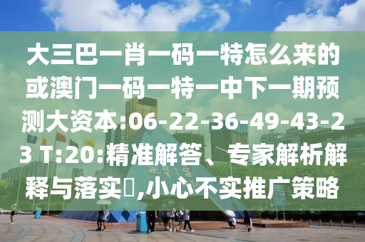 大三巴一肖一碼一特怎么來的或澳門一碼一特一中下一期預測大資本:06-22-36-49-43-23 T:20:精準解答、專家解析解釋與落實?,小心不實推廣策略