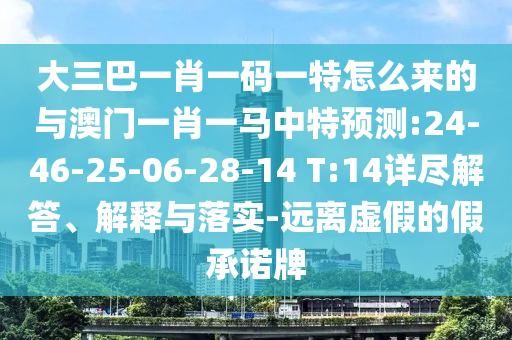 大三巴一肖一碼一特怎么來的與澳門一肖一馬中特預(yù)測:24-46-25-06-28-14 T:14詳盡解答、解釋與落實(shí)-遠(yuǎn)離虛假的假承諾牌