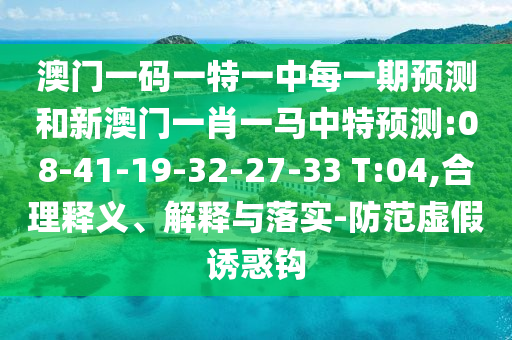 澳門一碼一特一中每一期預(yù)測和新澳門一肖一馬中特預(yù)測:08-41-19-32-27-33 T:04,合理釋義、解釋與落實(shí)-防范虛假誘惑鉤